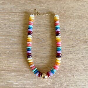 Colorful Rainbow Beaded Necklace with Gold Bead